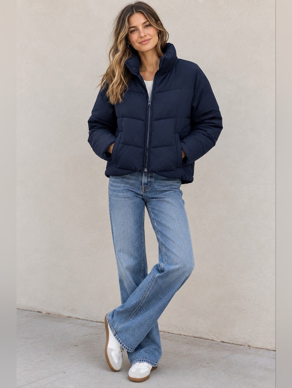 Abercrombie & Fitch Navy Puffer Coat Women's Size Small